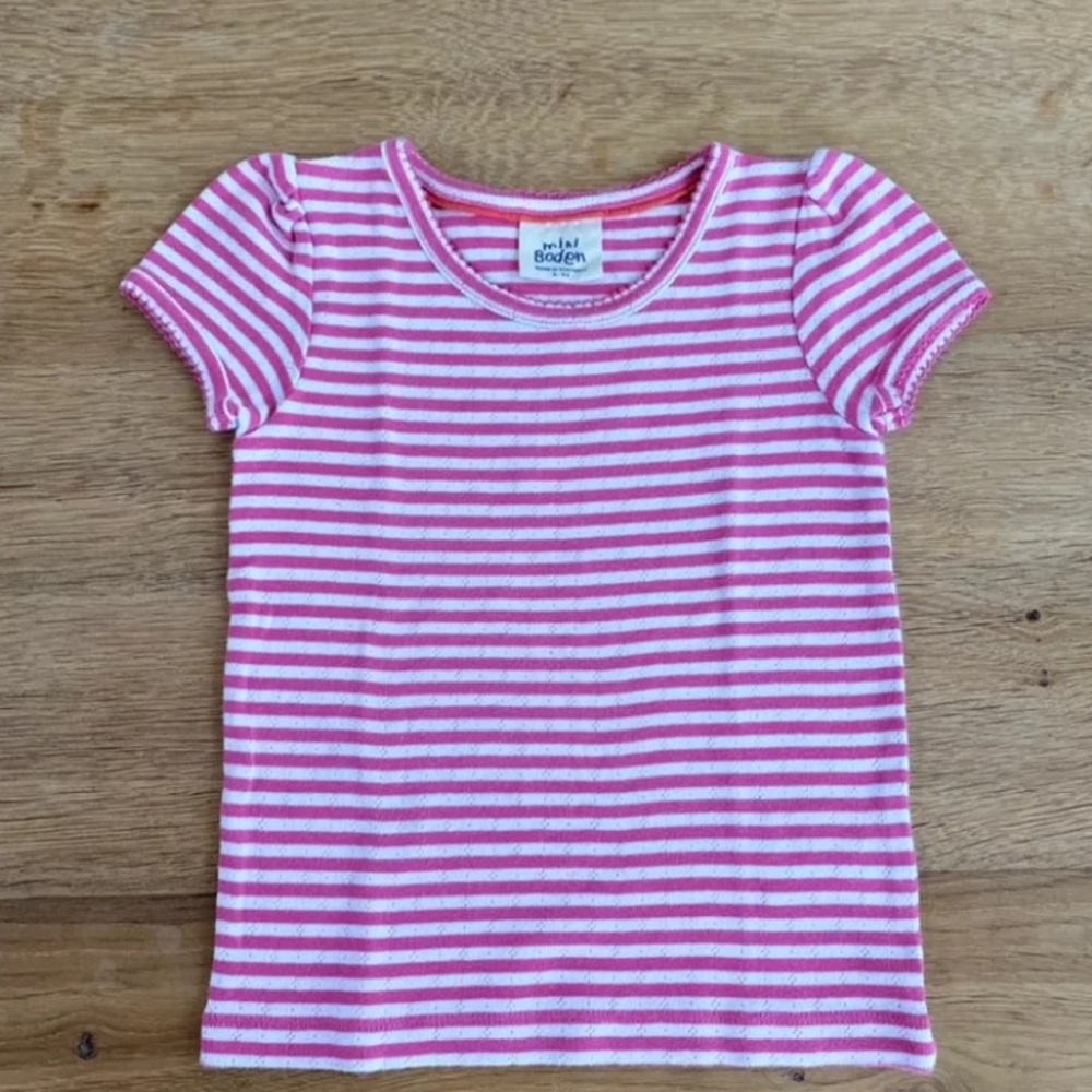 Short sleeved Pointelle Tee in Pink stripe